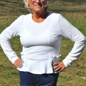 Fever White Textured Long Sleeve Top